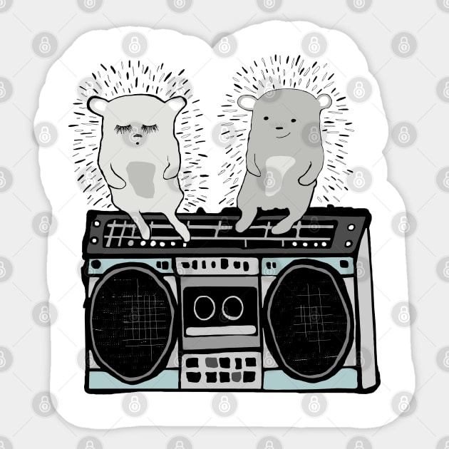 Hedgehogs on Boombox Sticker by msmart